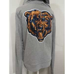 Victoria's Secret PINK Chicago Bears SEQUIN BEAR Gray Hoodie Jacket Zip L Large